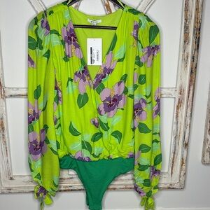 Floral Green and Purple Bodysuit